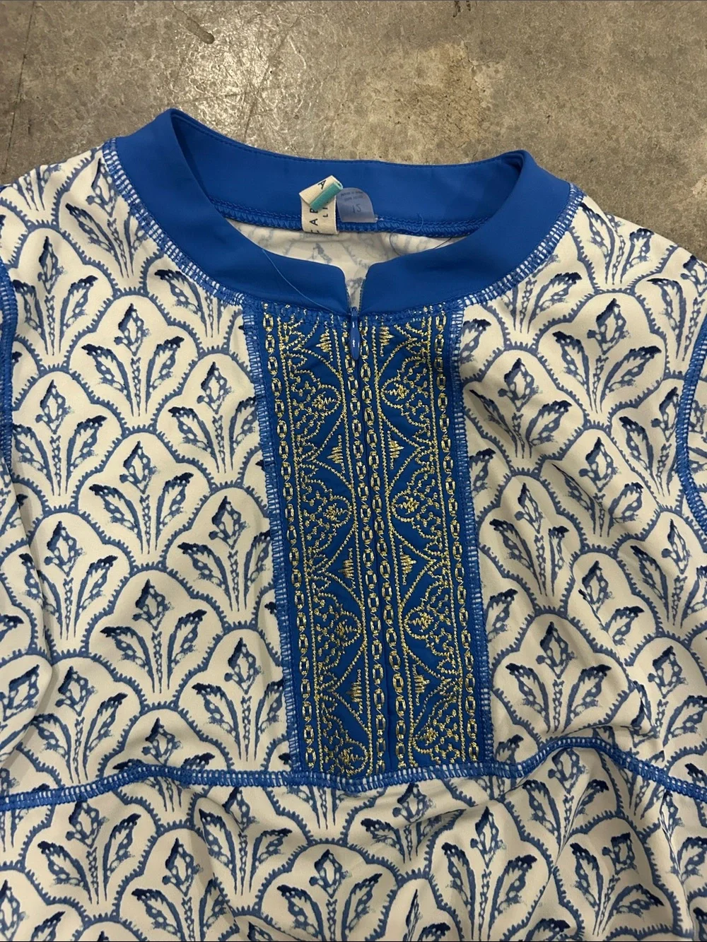 Cabana Life Girls' Blue and White Printed Long-Sleeve Rashguard